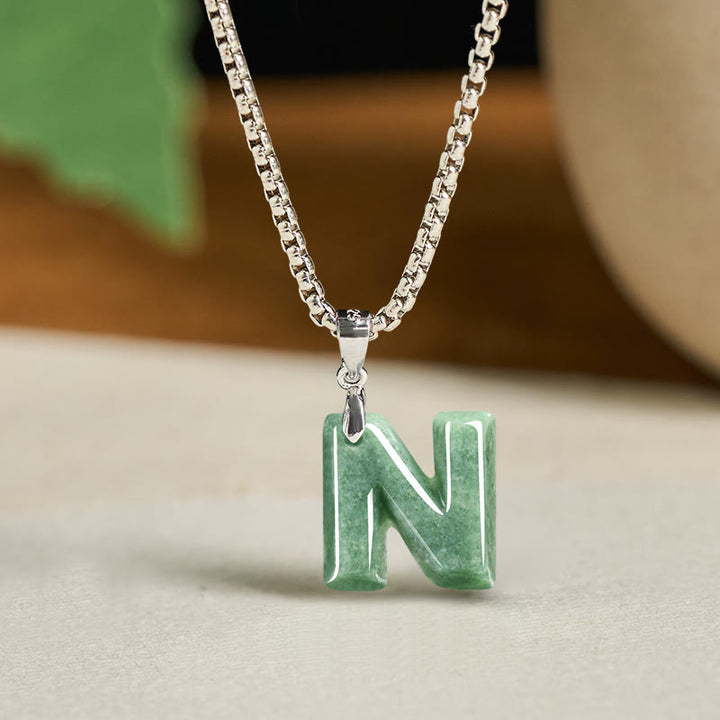Collar con colgante de prosperidad de cadena ancha de acero de titanio y jade con letras AZ naturales de Buddha Stones - norte - image 22