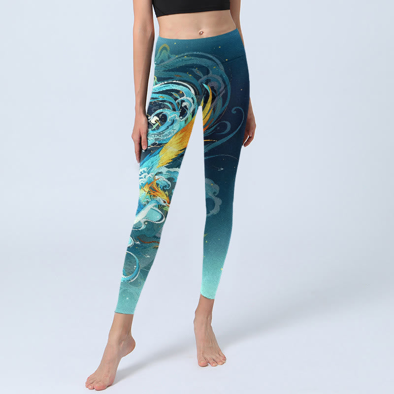 Leggings de yoga para mujer con estampado de nubes de fénix y Buddha Stones - image 5