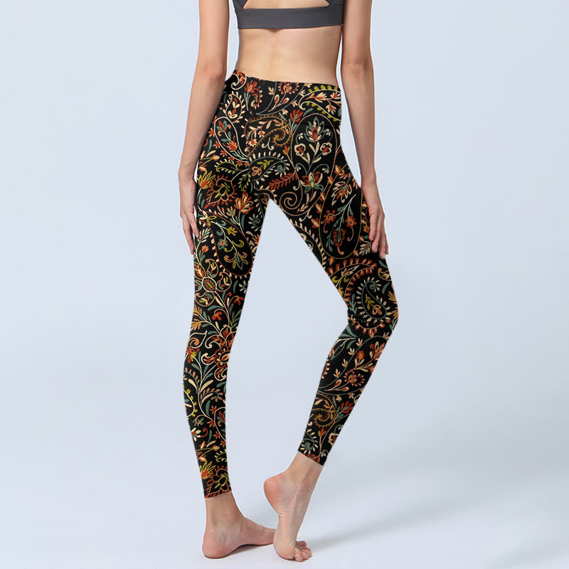 Leggings de yoga para mujer con estampado de hojas y flores intrincadas y Buddha Stones - image 4
