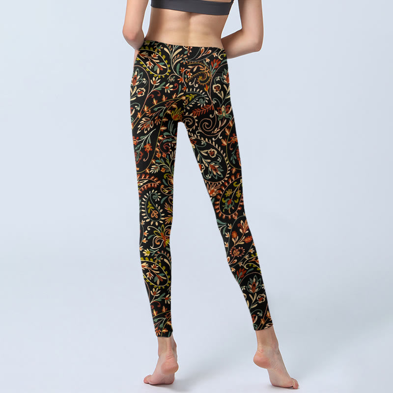 Leggings de yoga para mujer con estampado de hojas y flores intrincadas y Buddha Stones - image 6