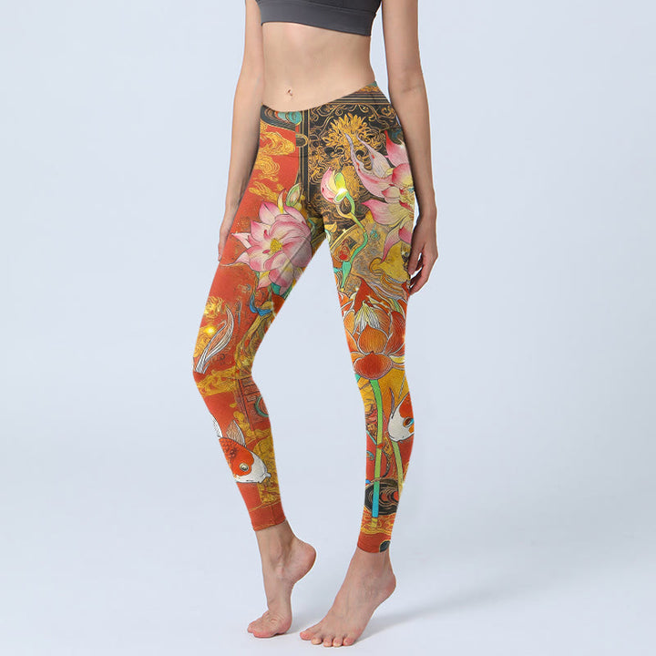Leggings de yoga para mujer con estampado de nubes de loto y peces koi y Buddha Stones - Tomate - US18，UK/AU22，EU50 (4XL) - image 0