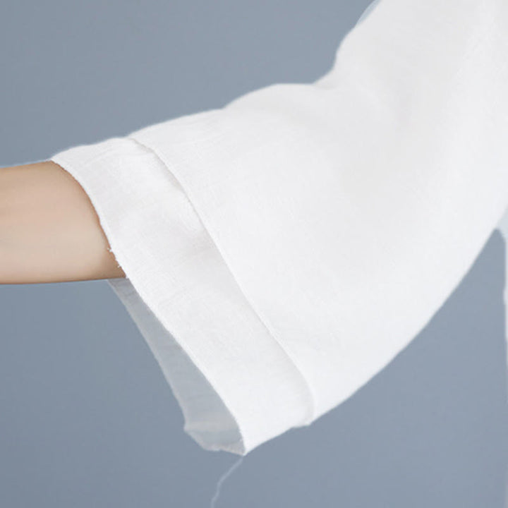 Conjunto de 2 piezas de camisa de manga tres cuartos con botones de rana, pantalones anchos y Buddha Stones para mujer, ropa zen de meditación, color blanco liso - image 14