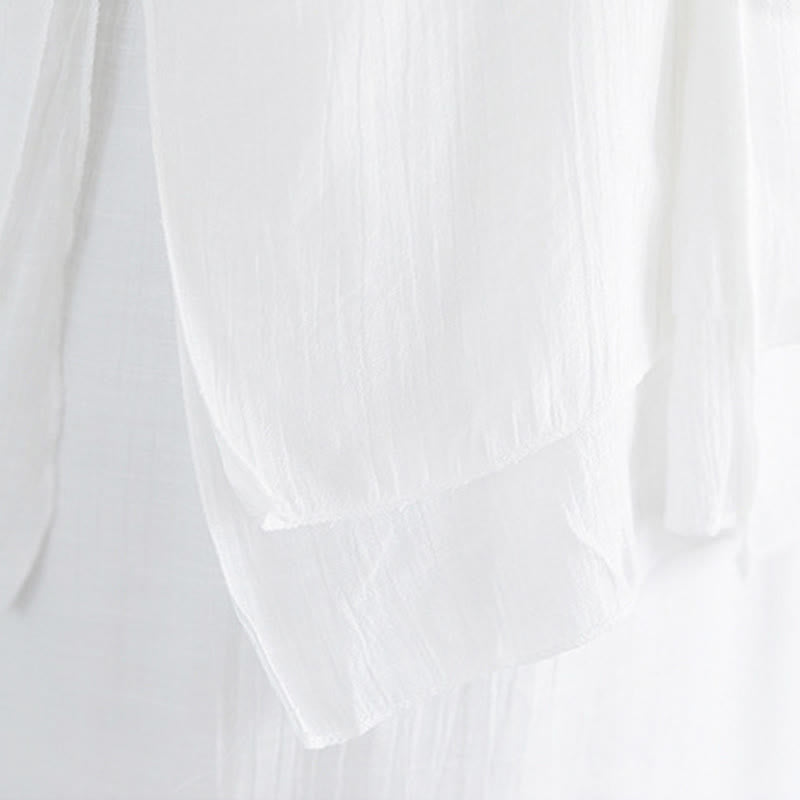 Conjunto de 2 piezas de camisa de manga tres cuartos con botones de rana, pantalones anchos y Buddha Stones para mujer, ropa zen de meditación, color blanco liso - image 13