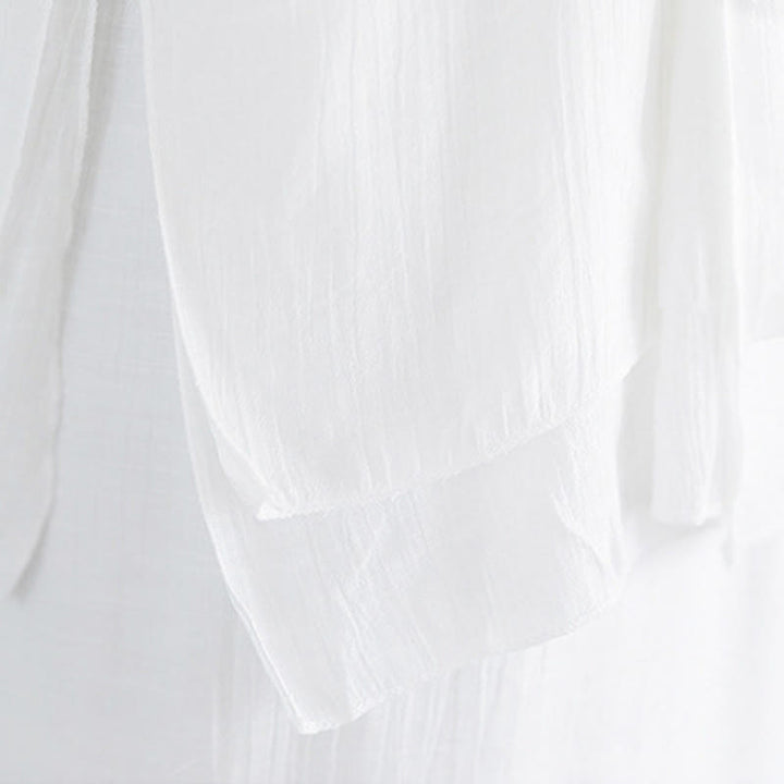 Conjunto de 2 piezas de camisa de manga tres cuartos con botones de rana, pantalones anchos y Buddha Stones para mujer, ropa zen de meditación, color blanco liso - image 13