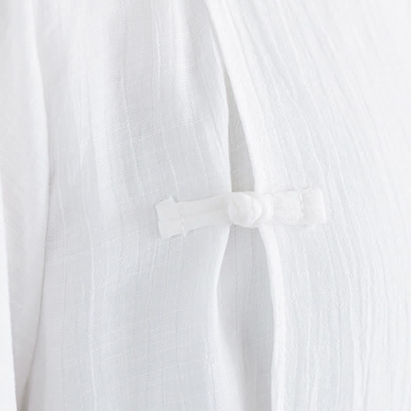 Conjunto de 2 piezas de camisa de manga tres cuartos con botones de rana, pantalones anchos y Buddha Stones para mujer, ropa zen de meditación, color blanco liso - image 12