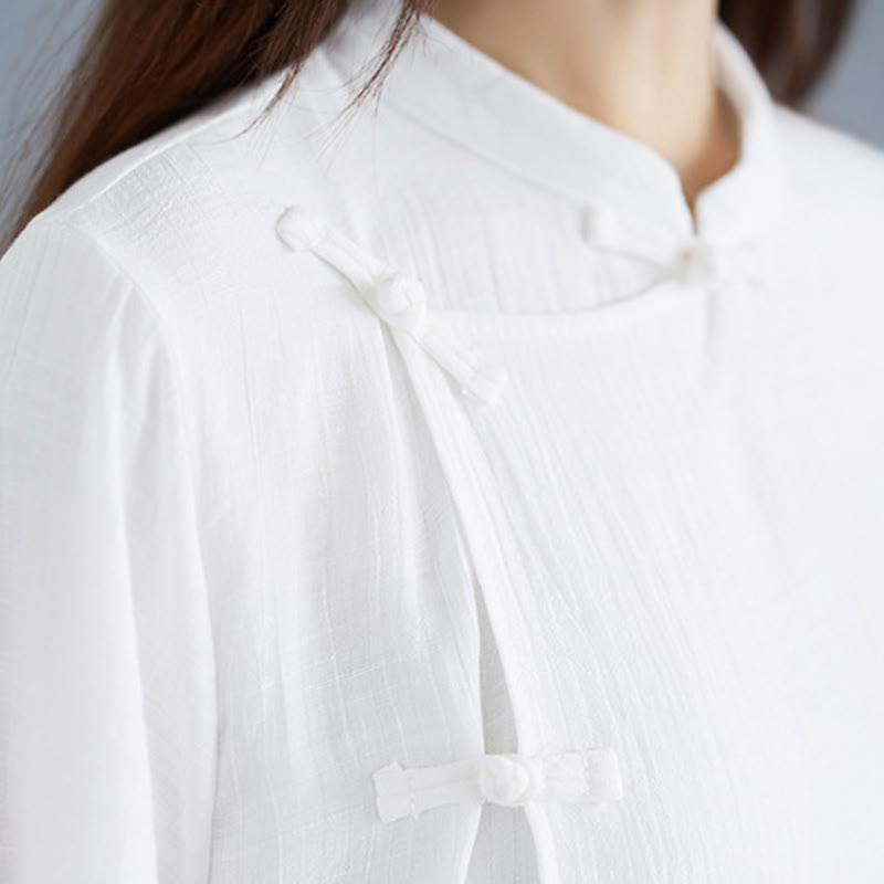 Conjunto de 2 piezas de camisa de manga tres cuartos con botones de rana, pantalones anchos y Buddha Stones para mujer, ropa zen de meditación, color blanco liso - image 11