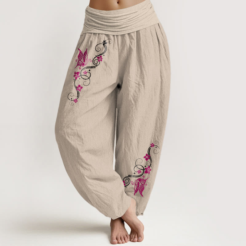 Pantalones Buddha Stones de algodón puro con estampado de mariposas y flores de colores suaves para mujer, con cintura elástica - Broncearse - US16，UK/AU20，EU48 (3XL) - image 11