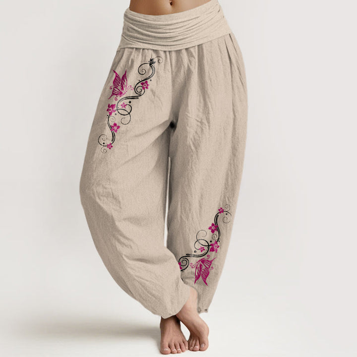 Pantalones Buddha Stones de algodón puro con estampado de mariposas y flores de colores suaves para mujer, con cintura elástica - Broncearse - US16，UK/AU20，EU48 (3XL) - image 11