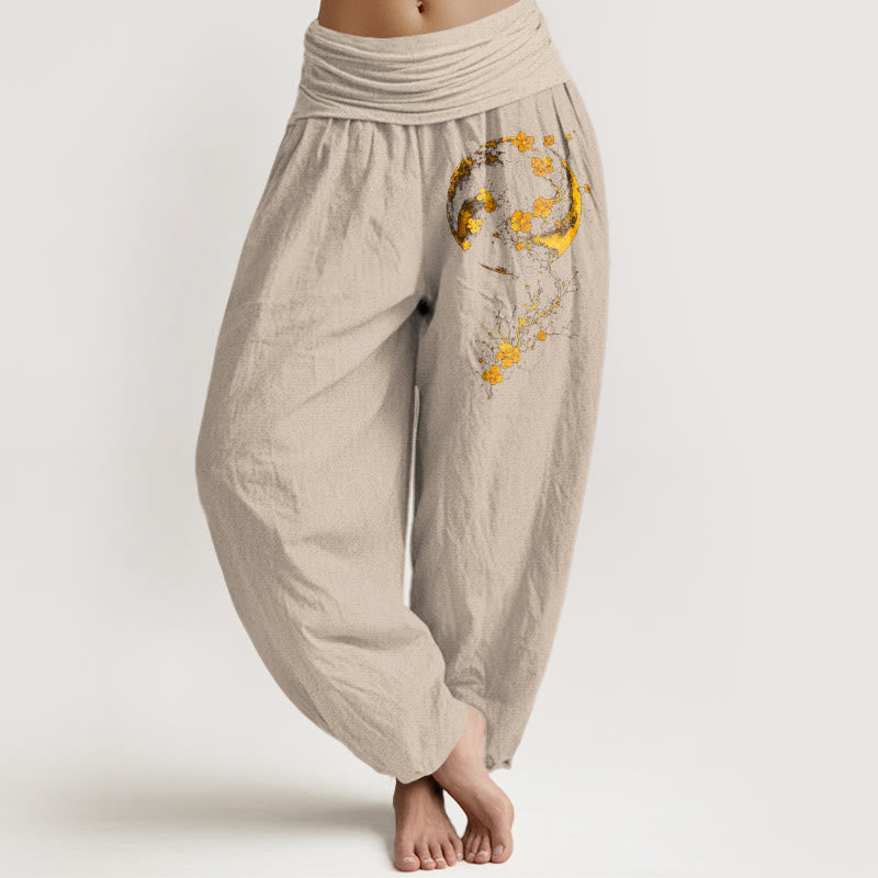 Pantalones Buddha Stones de algodón puro con estampado de flores de luna y enredadera de colores brillantes para mujer, con cintura elástica - Broncearse - US16，UK/AU20，EU48 (3XL) - image 11