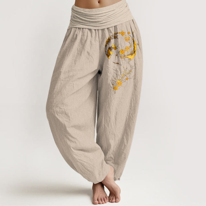 Pantalones Buddha Stones de algodón puro con estampado de flores de luna y enredadera de colores brillantes para mujer, con cintura elástica - Broncearse - US16，UK/AU20，EU48 (3XL) - image 11