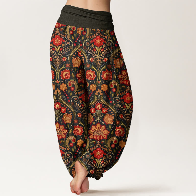 Pantalones Buddha Stones de algodón con estampado de hojas y flores de colores para mujer, cintura elástica - image 1