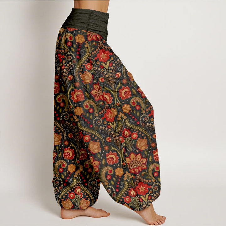 Pantalones Buddha Stones de algodón con estampado de hojas y flores de colores para mujer, cintura elástica - image 2