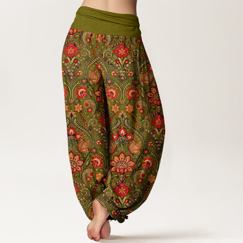 Pantalones Buddha Stones de algodón con estampado de hojas y flores de colores para mujer, cintura elástica - image 6