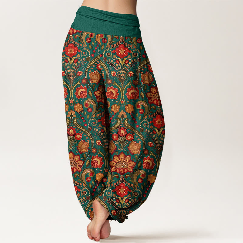 Pantalones Buddha Stones de algodón con estampado de hojas y flores de colores para mujer, cintura elástica - image 9