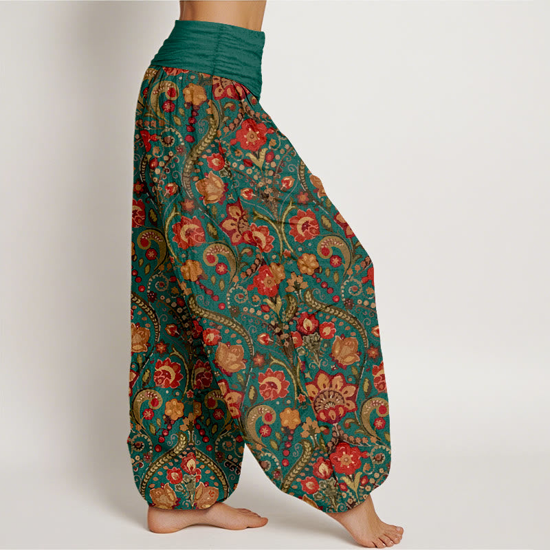 Pantalones Buddha Stones de algodón con estampado de hojas y flores de colores para mujer, cintura elástica - image 10