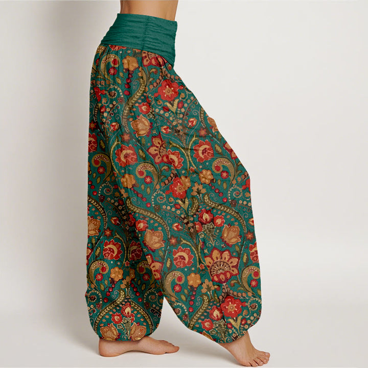 Pantalones Buddha Stones de algodón con estampado de hojas y flores de colores para mujer, cintura elástica - image 10