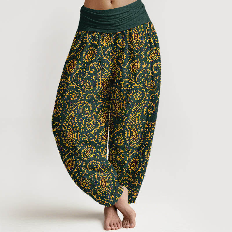Pantalones Buddha Stones de algodón con estampado paisley de colores brillantes y cintura elástica para mujer - Verde oscuro - US16，UK/AU20，EU48 (3XL) - image 0