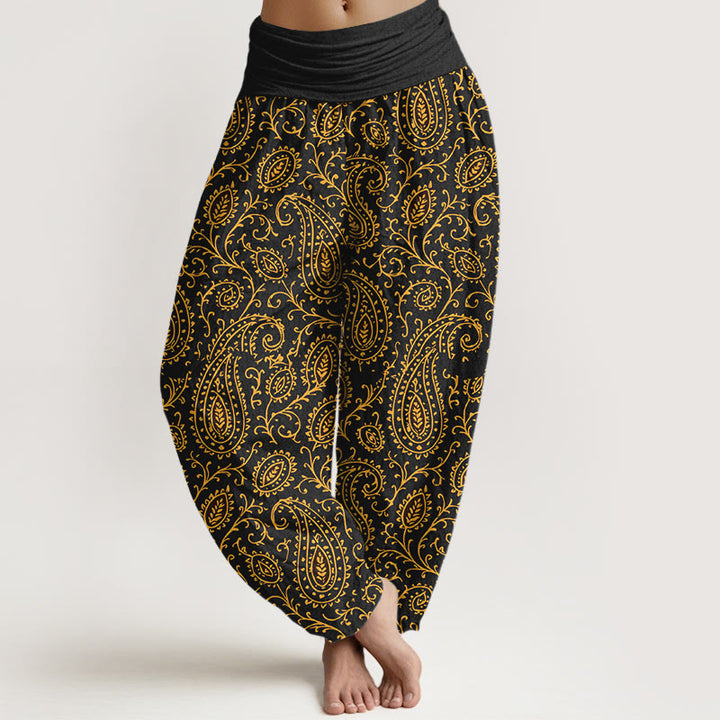 Pantalones Buddha Stones de algodón con estampado paisley de colores brillantes y cintura elástica para mujer - Negro - US16，UK/AU20，EU48 (3XL) - image 8