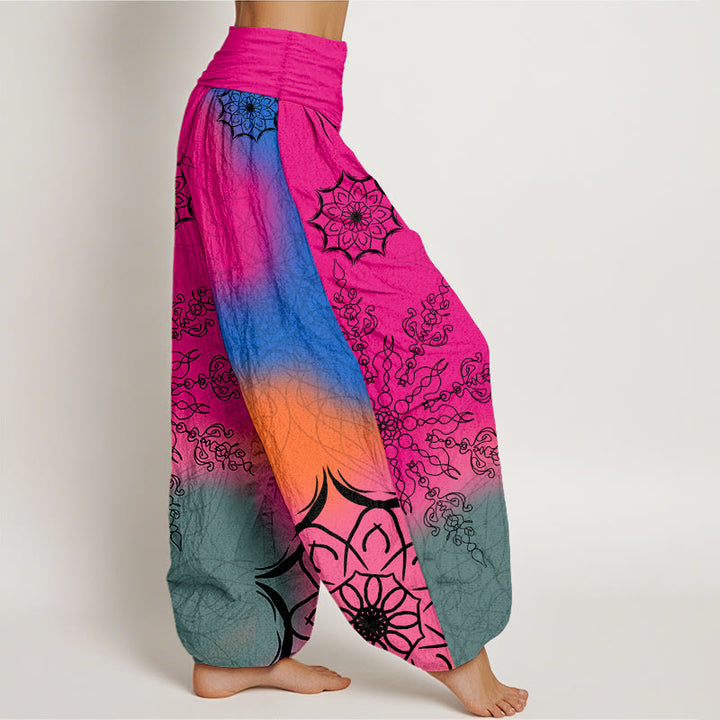 Pantalones harén de algodón con estampado de mandalas de colores brillantes y Buddha Stones para mujer, con cintura elástica - image 2