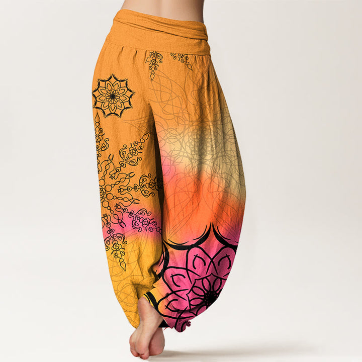 Pantalones harén de algodón con estampado de mandalas de colores brillantes y Buddha Stones para mujer, con cintura elástica - image 6