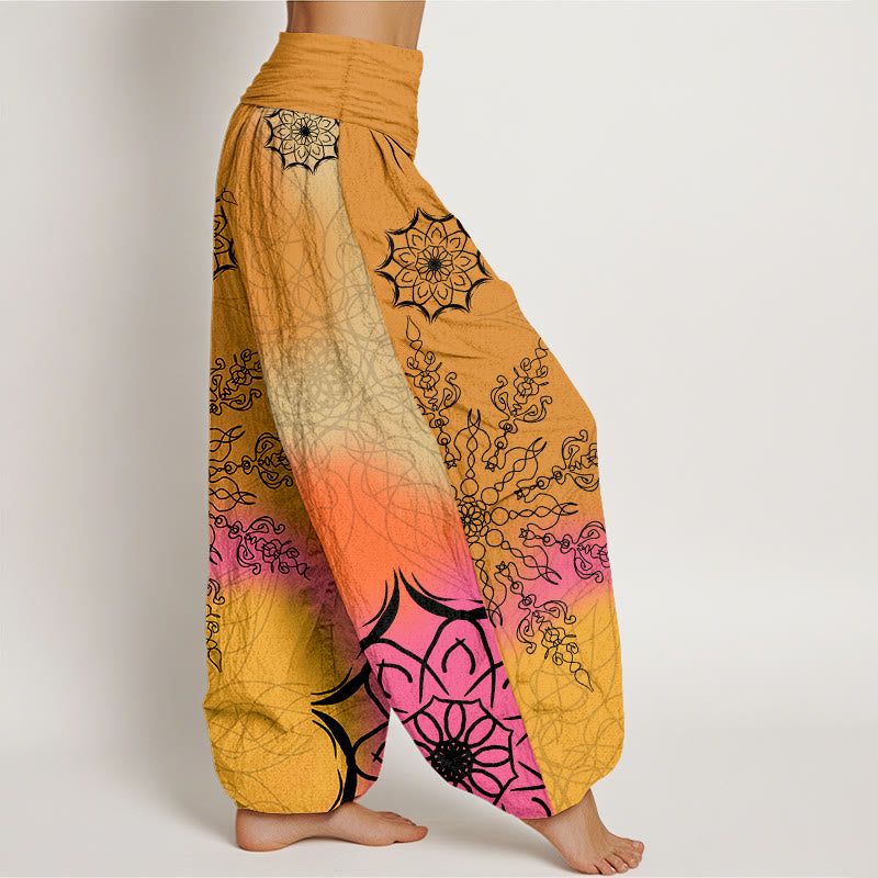 Pantalones harén de algodón con estampado de mandalas de colores brillantes y Buddha Stones para mujer, con cintura elástica - image 7