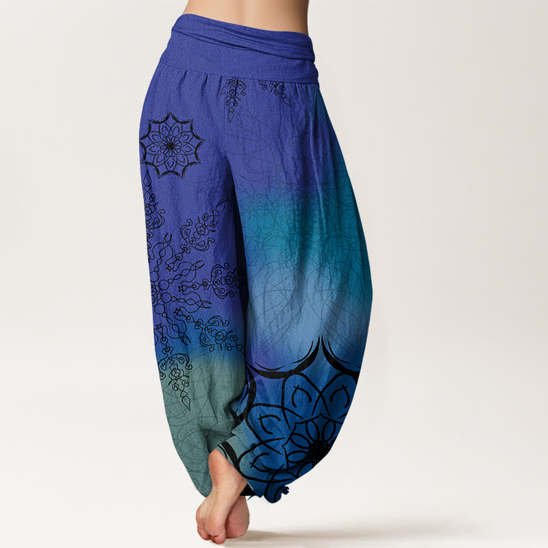 Pantalones harén de algodón con estampado de mandalas de colores brillantes y Buddha Stones para mujer, con cintura elástica - image 9