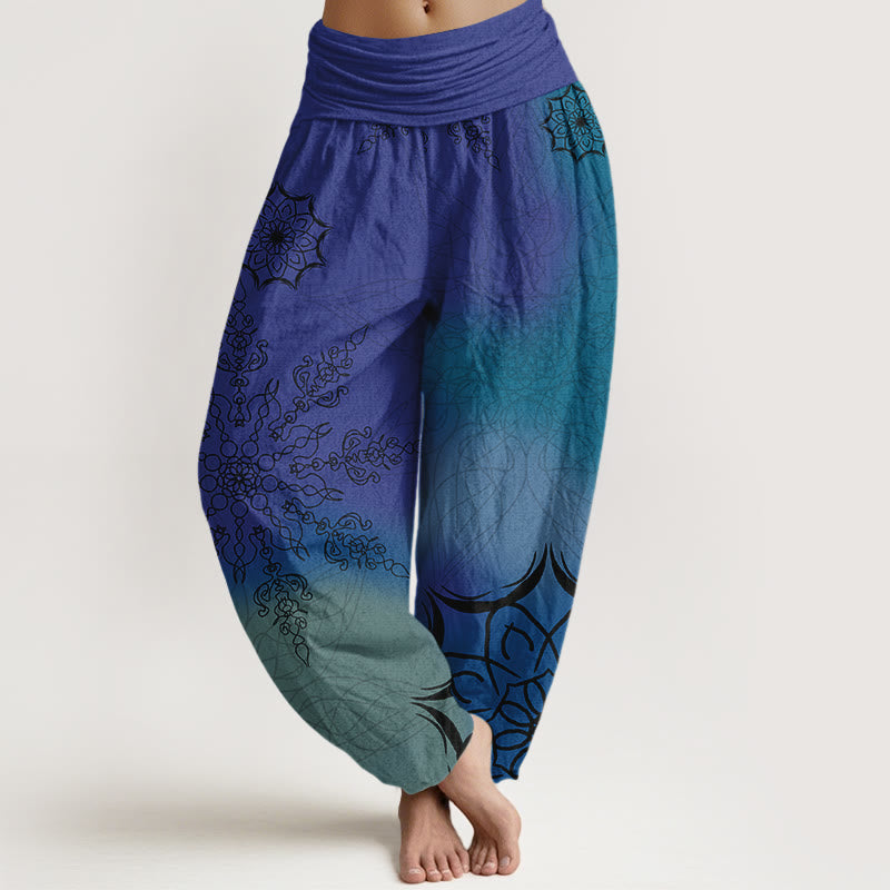 Pantalones harén de algodón con estampado de mandalas de colores brillantes y Buddha Stones para mujer, con cintura elástica - Azul pizarra - US16，UK/AU20，EU48 (3XL) - image 8