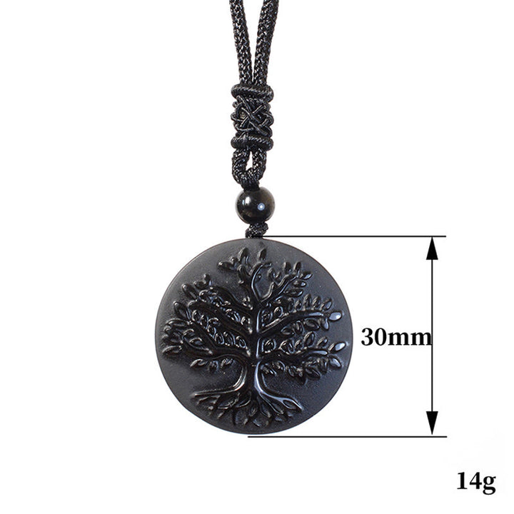 Collar con colgante de obsidiana negra con diseño de árbol de la vida y Buddha Stones - image 6