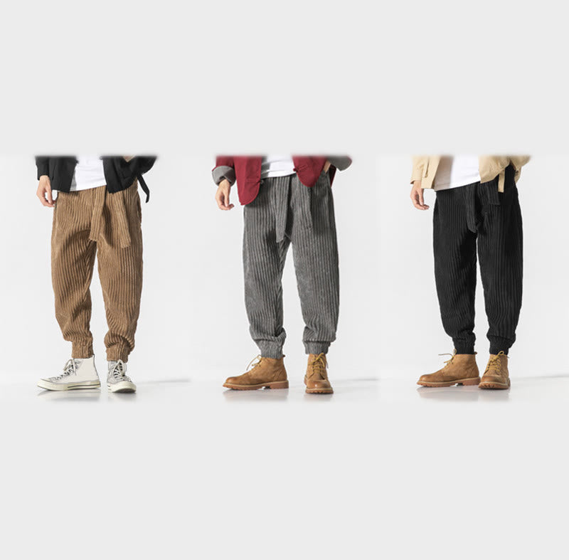 Pantalones de pana hasta el tobillo para hombre, de color liso, con bolsillos, de Buddha Stones Winter - image 34