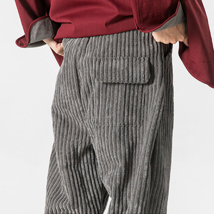 Pantalones de pana hasta el tobillo para hombre, de color liso, con bolsillos, de Buddha Stones Winter - image 13