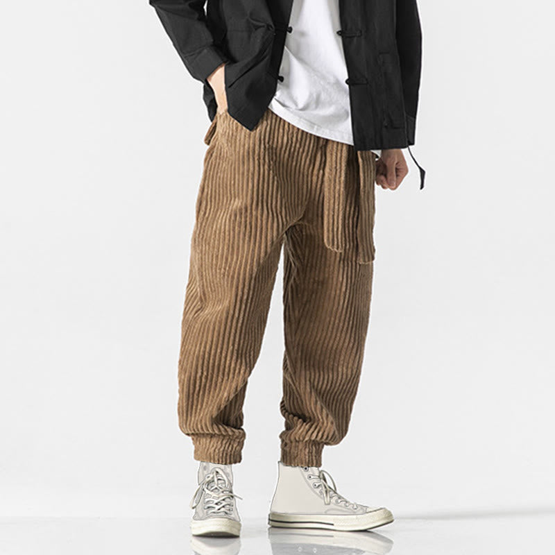 Pantalones de pana hasta el tobillo para hombre, de color liso, con bolsillos, de Buddha Stones Winter - image 28