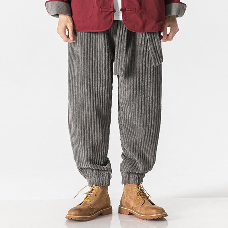 Pantalones de pana hasta el tobillo para hombre, de color liso, con bolsillos, de Buddha Stones Winter - image 3