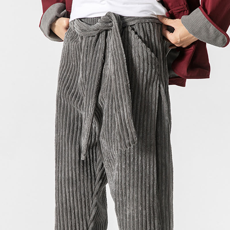 Pantalones de pana hasta el tobillo para hombre, de color liso, con bolsillos, de Buddha Stones Winter - image 11