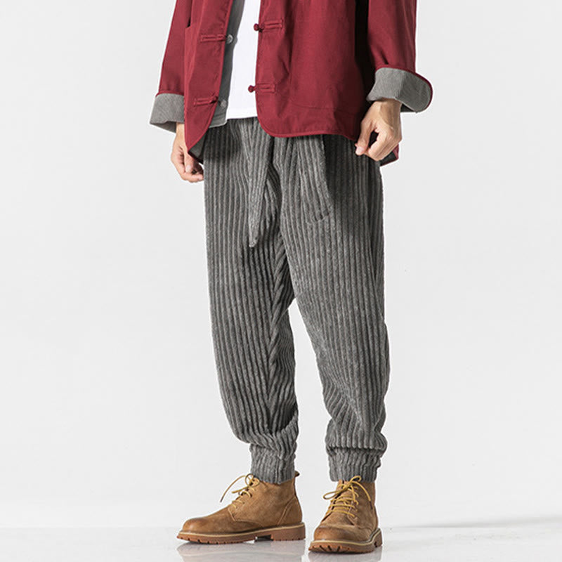 Pantalones de pana hasta el tobillo para hombre, de color liso, con bolsillos, de Buddha Stones Winter - image 5
