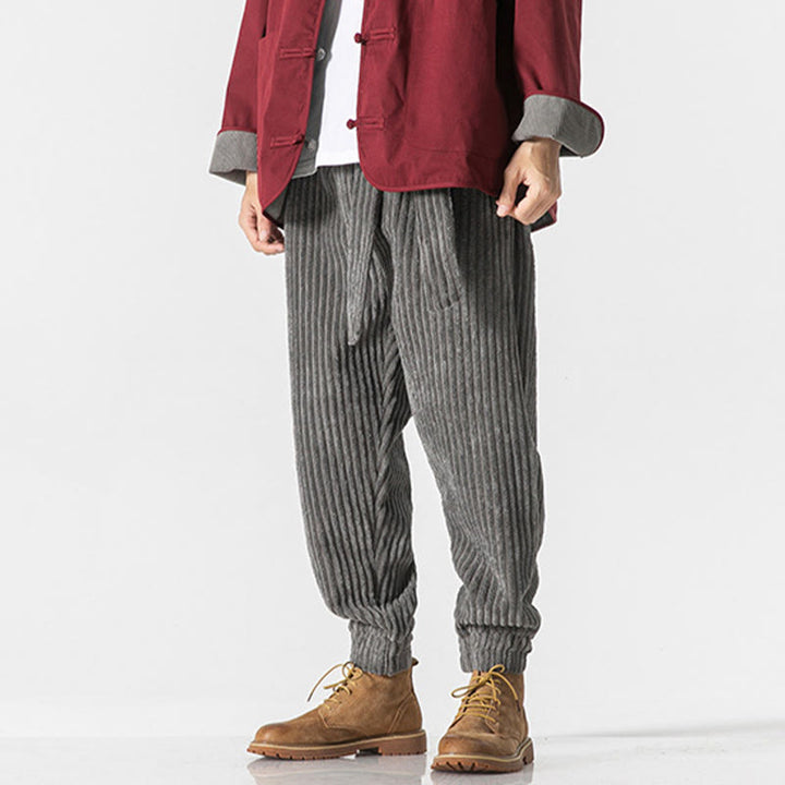Pantalones de pana hasta el tobillo para hombre, de color liso, con bolsillos, de Buddha Stones Winter - image 5