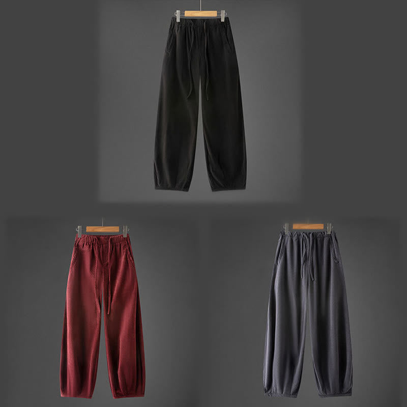 Pantalones de pana con cintura elástica y cordón ajustable para hombre de Buddha Stones, con bolsillos, para invierno - image 12