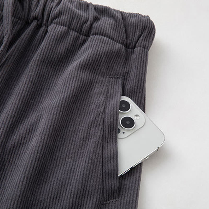 Pantalones de pana con cintura elástica y cordón ajustable para hombre de Buddha Stones, con bolsillos, para invierno - image 5