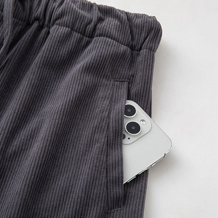 Pantalones de pana con cintura elástica y cordón ajustable para hombre de Buddha Stones, con bolsillos, para invierno - image 5