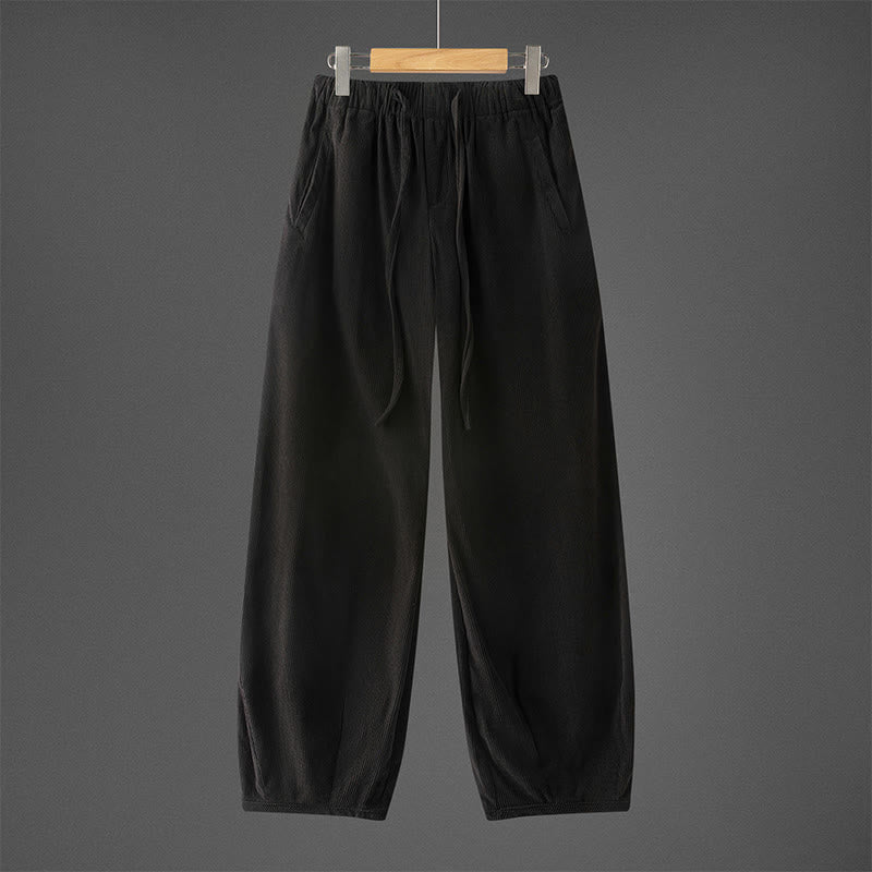 Pantalones de pana con cintura elástica y cordón ajustable para hombre de Buddha Stones, con bolsillos, para invierno - Negro - US/UK/AU46, EU56 (5XL) - image 8