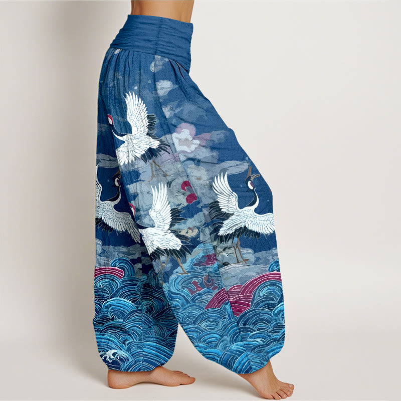 Pantalones Buddha Stones de algodón con estampado clásico de grullas y nubes para mujer, con cintura elástica - image 10