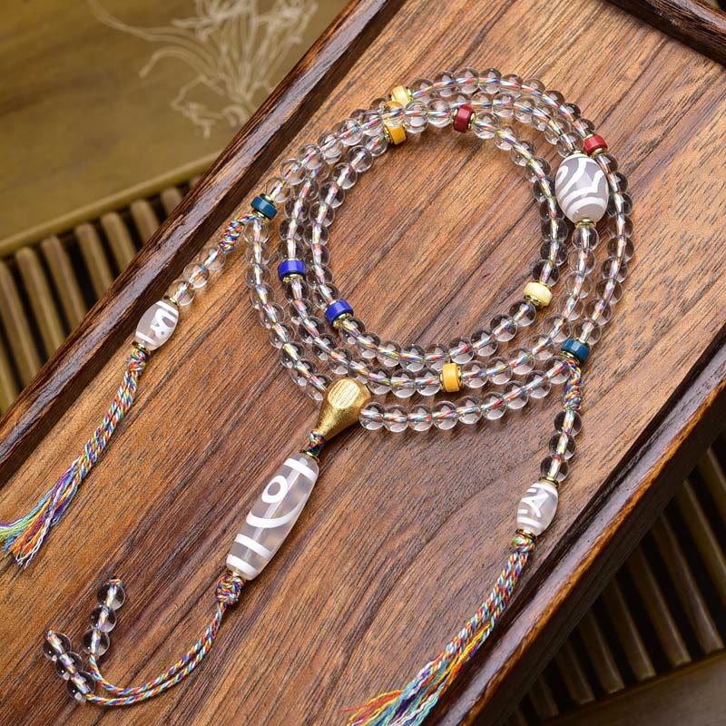 Buddha Stones 108 cuentas Liuli cristal Dzi cuentas ágata bendiciones borla Mala - Estilo 3 - 6 mm - image 13