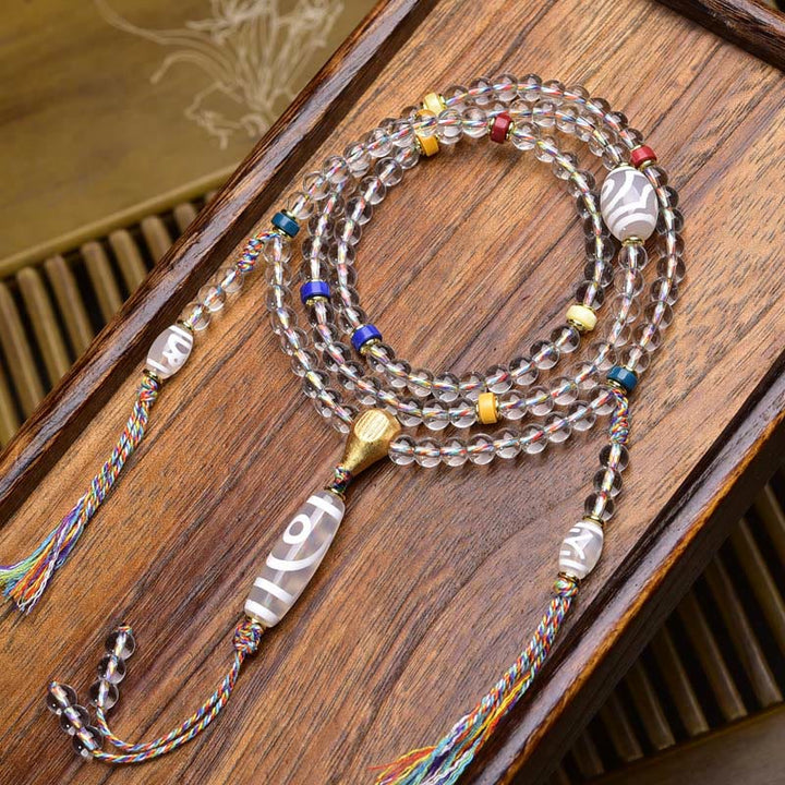 Buddha Stones 108 cuentas Liuli cristal Dzi cuentas ágata bendiciones borla Mala - Cuenta Dzi blanca - 6 mm - image 13