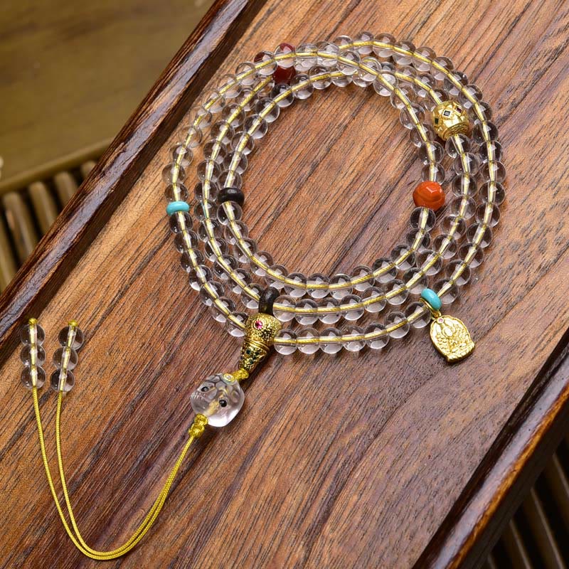 Buddha Stones 108 cuentas Liuli cristal Dzi cuentas ágata bendiciones borla Mala - Estilo 6 - 6 mm - image 15