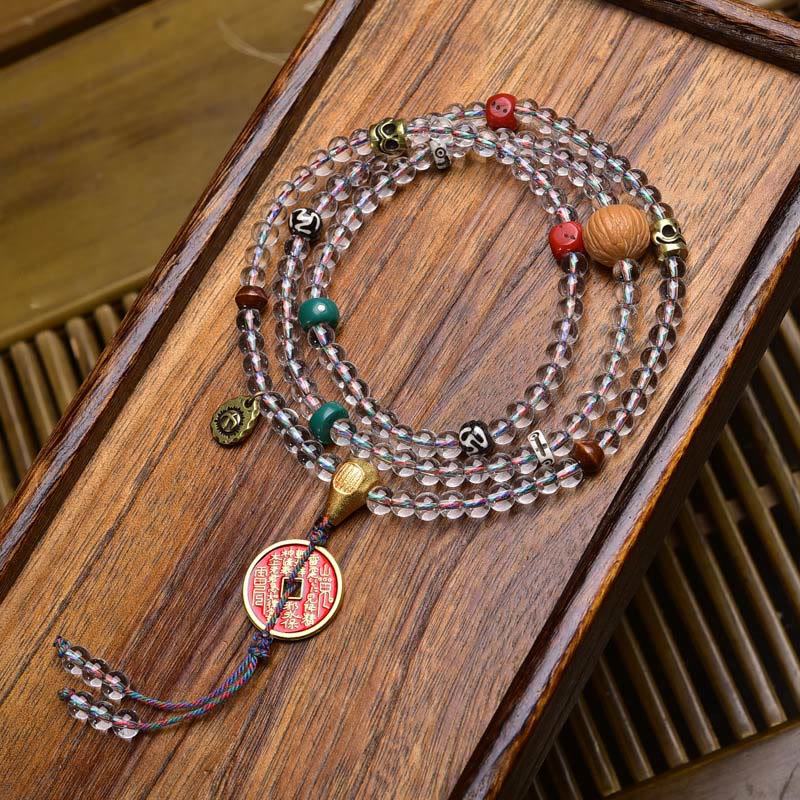 Buddha Stones 108 cuentas Liuli cristal Dzi cuentas ágata bendiciones borla Mala - Estilo 7 - 6 mm - image 16