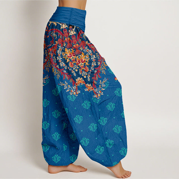 Pantalones harén de algodón con estampado simétrico de hojas y Buddha Stones para mujer, con cintura elástica - image 2