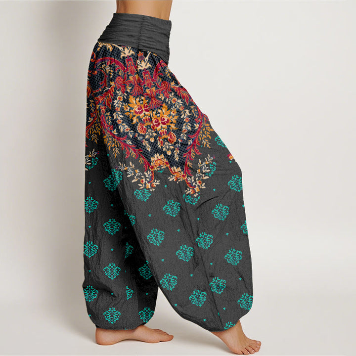 Pantalones harén de algodón con estampado simétrico de hojas y Buddha Stones para mujer, con cintura elástica - image 7