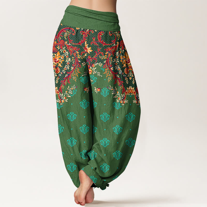 Pantalones harén de algodón con estampado simétrico de hojas y Buddha Stones para mujer, con cintura elástica - image 9