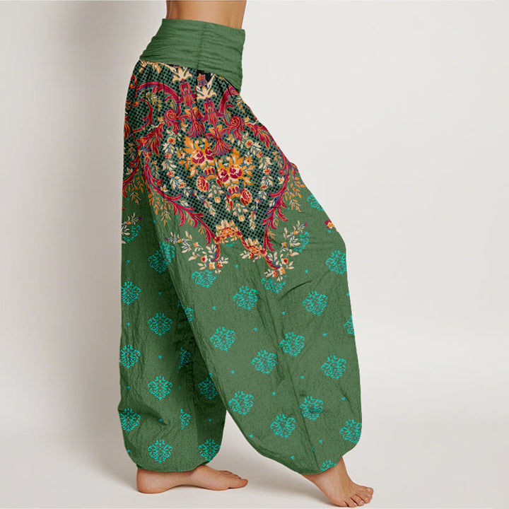 Pantalones harén de algodón con estampado simétrico de hojas y Buddha Stones para mujer, con cintura elástica - image 10