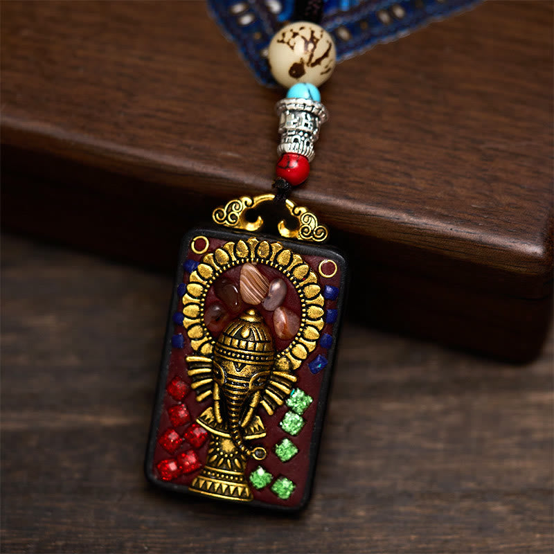 Collar con colgante de paz de madera de ébano con elefante Ganesh Ganpati tibetano y Buddha Stones - image 21