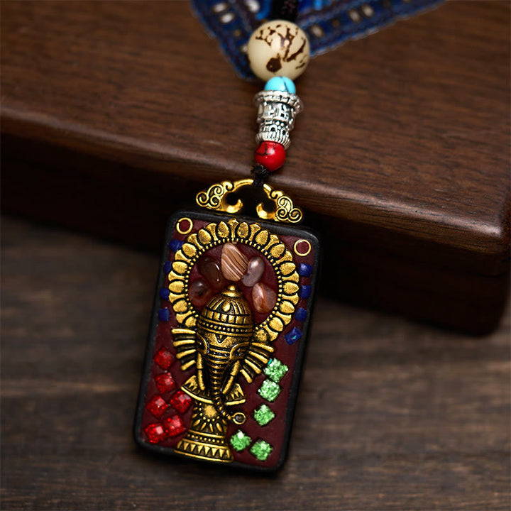 Collar con colgante de paz de madera de ébano con elefante Ganesh Ganpati tibetano y Buddha Stones - image 21